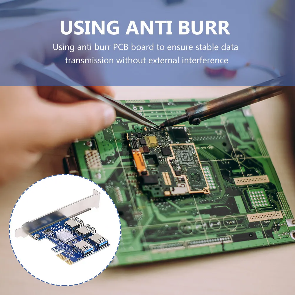 

Pci Express Riser Card 4 Port USB 3. Extension Adapter with Stable Power Supply for Pc Motherboard and Graphics Card