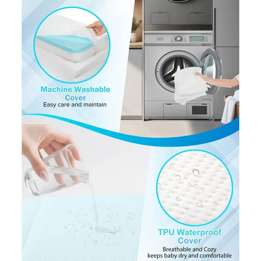 مرتبة سرير مقاومة للماء، مرتبة ثلاثية الطي مقاس 52 × 27.5 بوصة لسرير الأطفال الصغار، سجادة قيلولة من إسفنج الذاكرة المحمولة للسفر للأطفال الرضع،