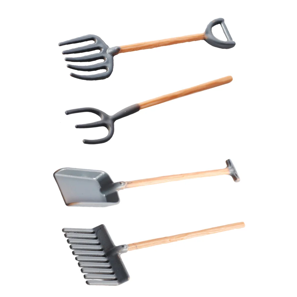 Mini jouet de ferme, râteau, accessoires pour maison de poupée, outils de jardin pour enfants, pelles à jouets, 4 pièces