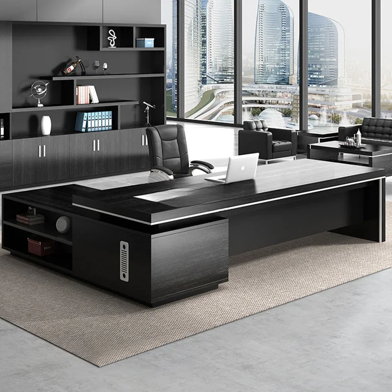 Light Luxury Minimalist Office Desk Black Executive Home L Shaped Computer Desk Reception Floor Mesa Escritorio Office Furniture