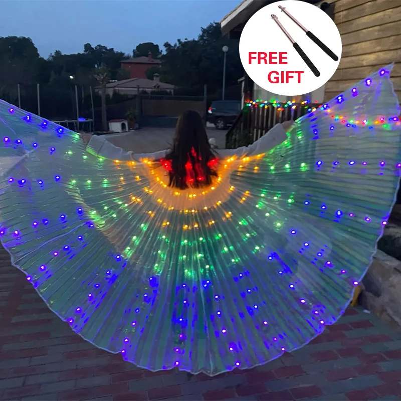 LED Dance Fairy Wings Cloak Children Dancers Colorful Butterfly Wings+Stick Stage Performance Belly Dancing Carnival Party Prop