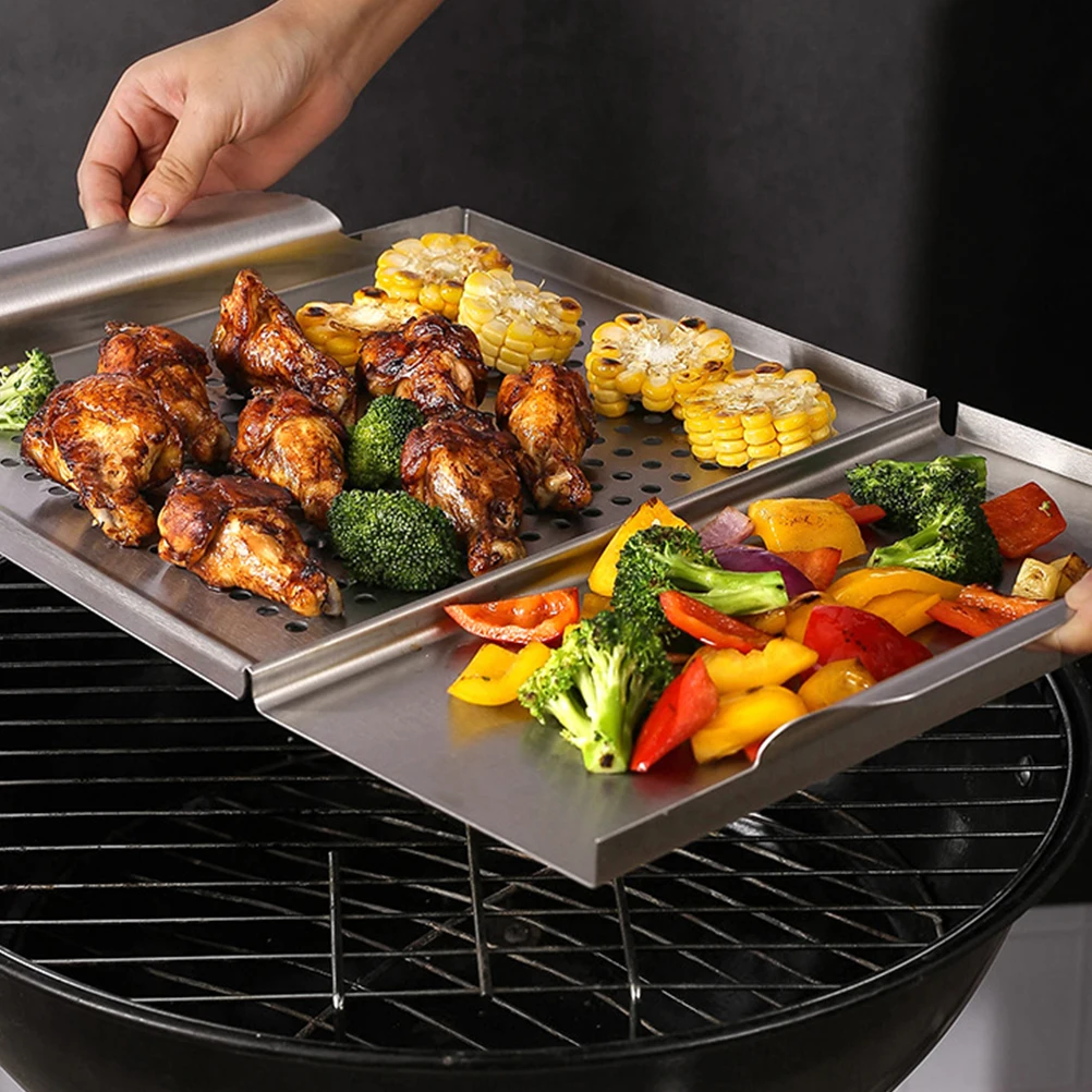 

Stainless Steel Griddle Pan Barbecue Plate Indoor Restaurant Grill Hollow BBQ Tray Square Grill Home Practical Cooking Tool