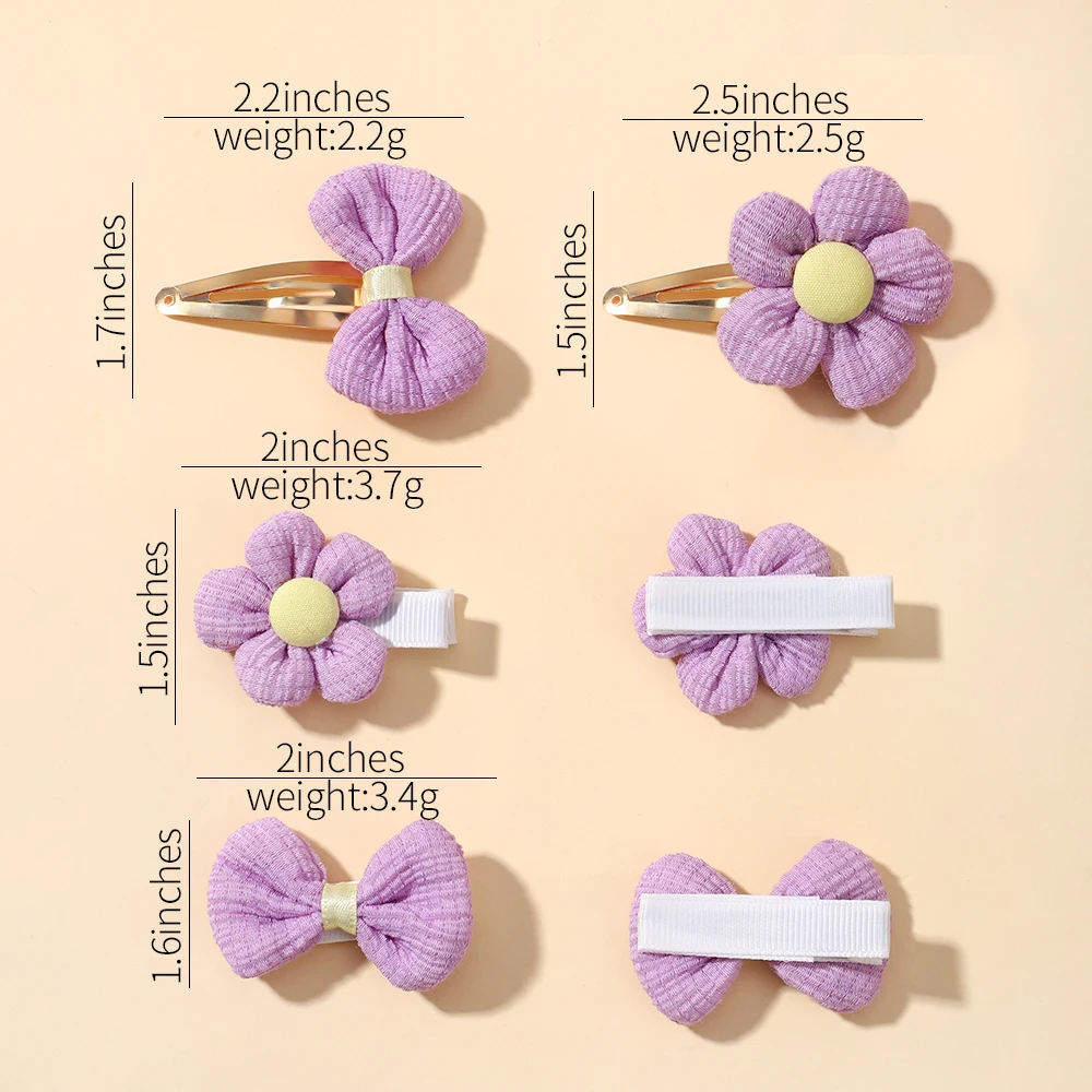 8Pcs Flower Hairpins for Girls Children Soft Cotton Bowknot Hair Accessories Hair Clip Kids Cute Fabric Barrettes Snap Ornaments