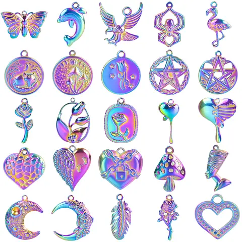 색상 브리프 패션 디자인 감각 버섯 체인 펜던트, 하트 모양 깃털 식물 장미 해양 돌고래 펜던트, DIY 주얼리