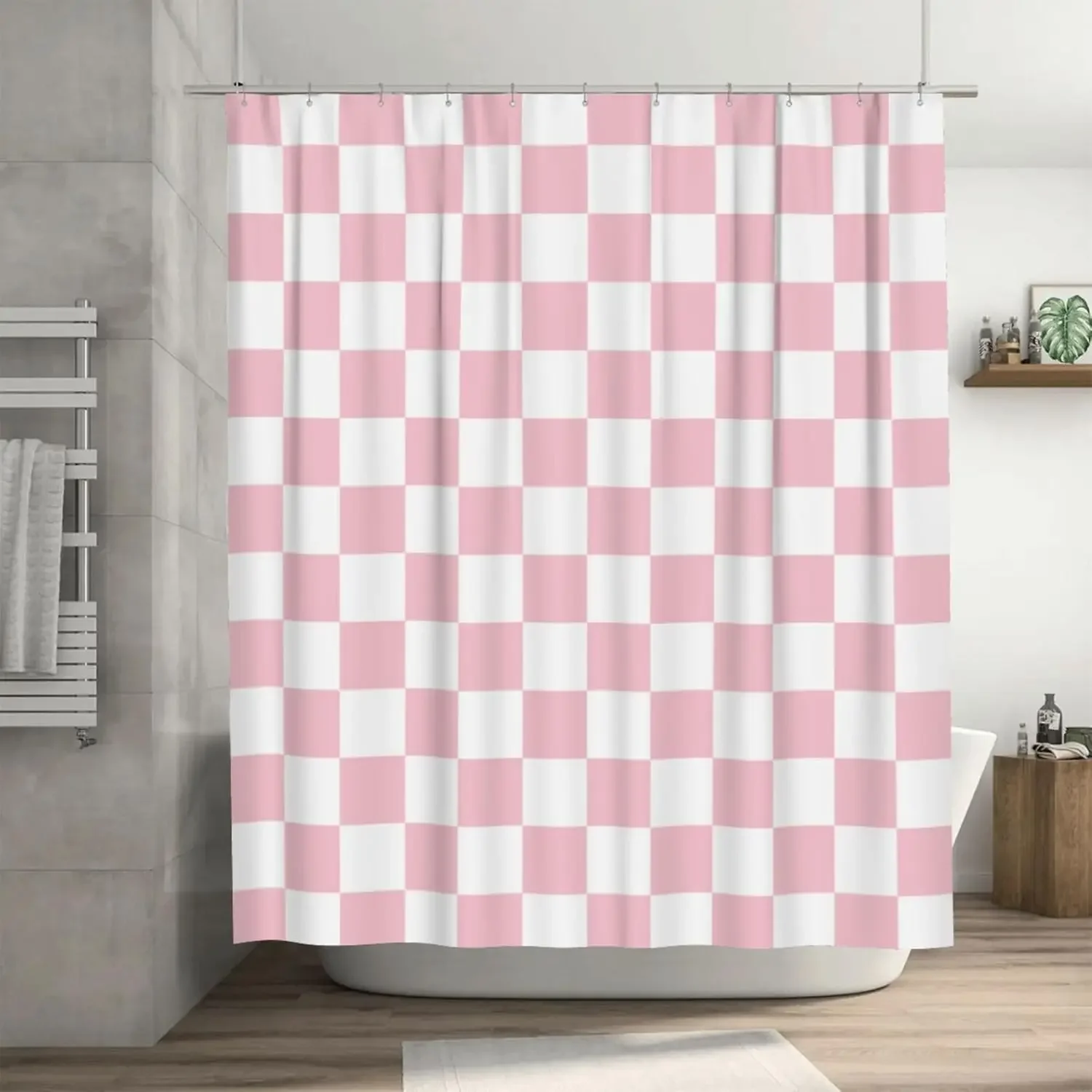 Pair shower curtain, bathroom pink shower curtain, cute retro checkerboard shower curtain retro aesthetic, 180X180CM