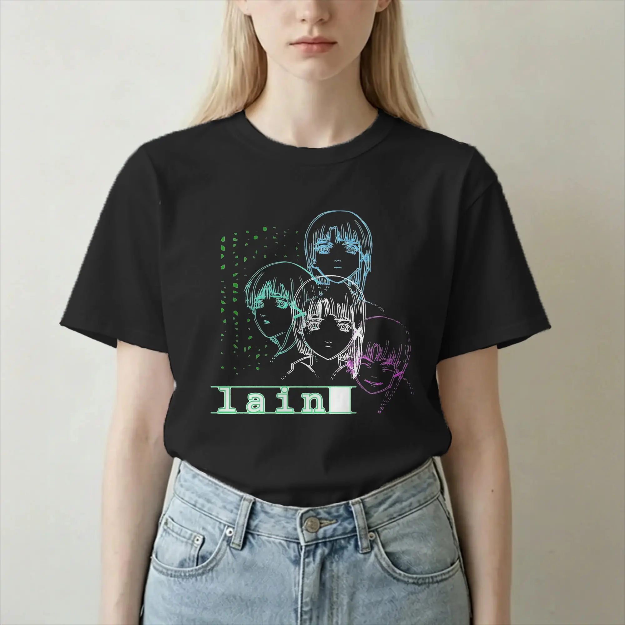 Men Women T-Shirts Serial Experiments Lain Novelty Cotton Tees Short Sleeve 80s 90s Sci Fi Anime T Shirt Crewneck Tops Gift