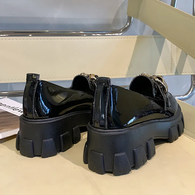2024 buty damskie kobiet mody Mary Janes buty na płaskiej podeszwie z okrągłym noskiem mokasyny oksfordy na platformie na co dzień metalowe