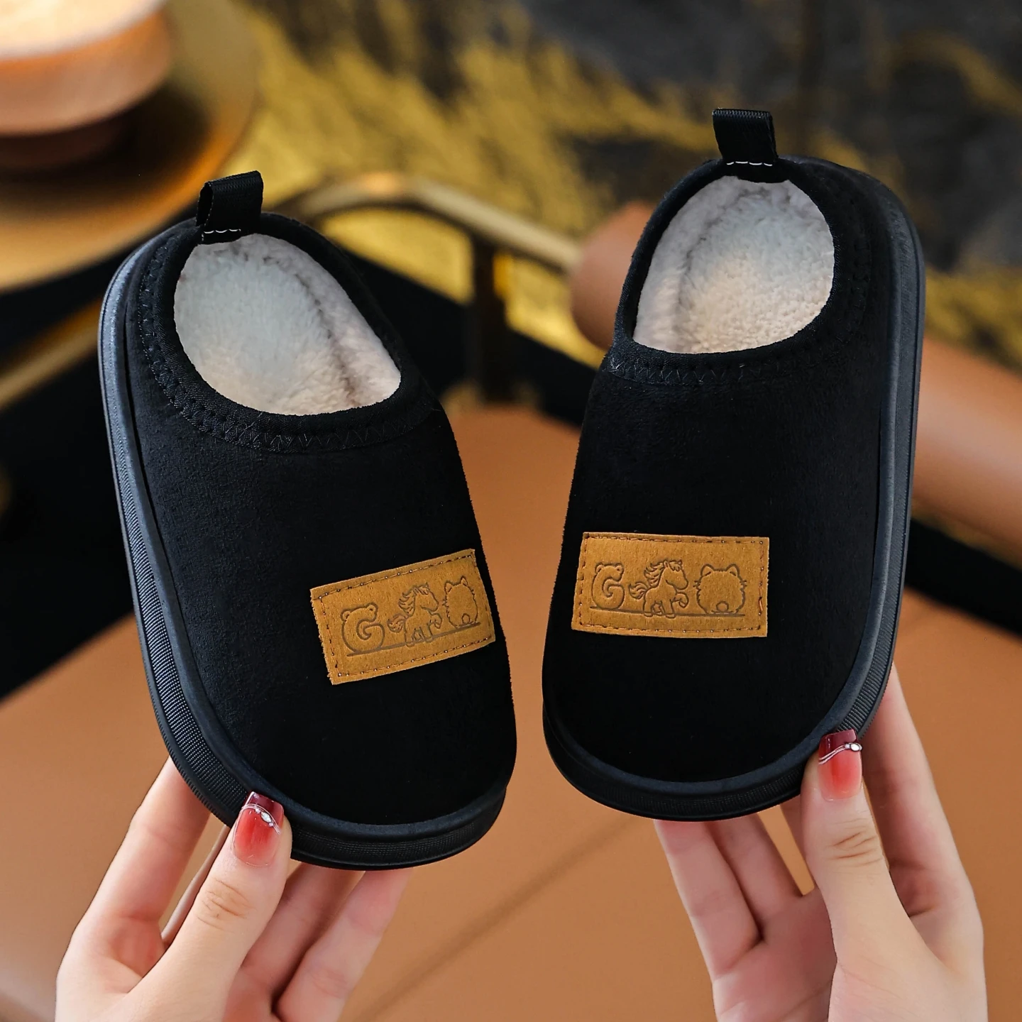 Children's House Shoes, Boys & Girls Winter Simple Casual Comfortable Student Indoor Home Furry Slippers