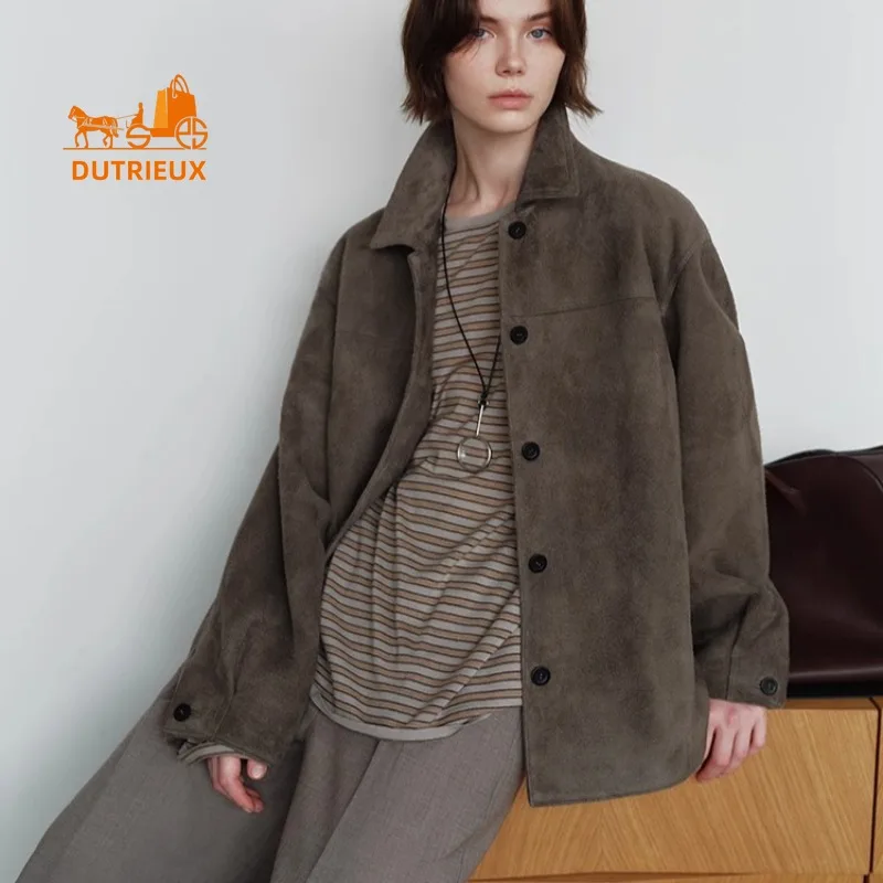 Winter Women's Matte Lapel Silhouette Long Plush Leather Jacket, 100% Genuine Sheepskin, Low-key Noble and Fashion Leather Coat