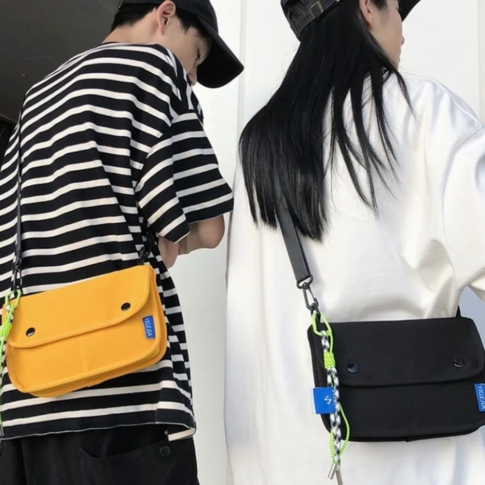Квадратная сумка для сообщений с несколькими карманами, большая вместительная нейлоновая сумка через плечо в корейском стиле с подвеской, однотонная мужская сумка на плечо