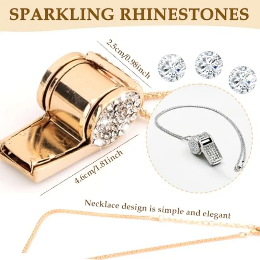 นกหวีด 2 ชิ้น พร้อมพวงกุญแจคริสตัลประดับเพชร นกหวีดโลหะโซ่ยาว ชุบทอง นกหวีดเงางามสำหรับโค้ช ผู้ตัดสิน