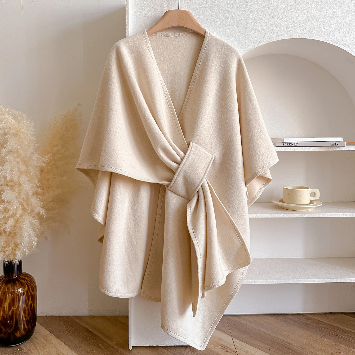 New Solid Color Split Shawl Women Autumn Winter Warm Poncho Cape All Match Elegant Outerwear Wrap Cardigan Blanket Stole Scarf