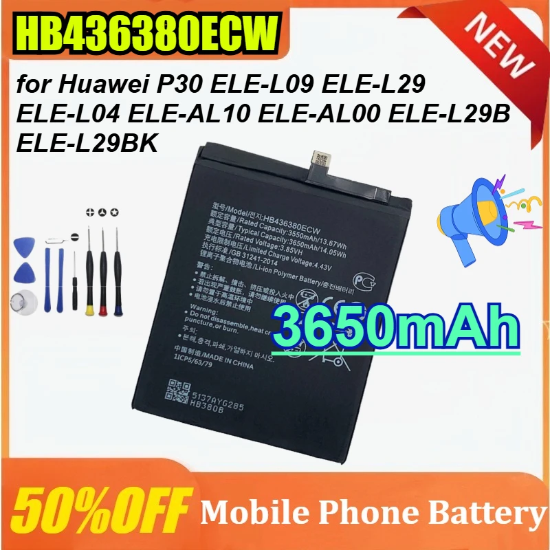 

New HB436380ECW 3.85V 3650mAh Mobile Phone Battery for Huawei P30 ELE-L09 ELE-L29 ELE-L04 ELE-AL10 ELE-AL00 ELE-L29B with Tools
