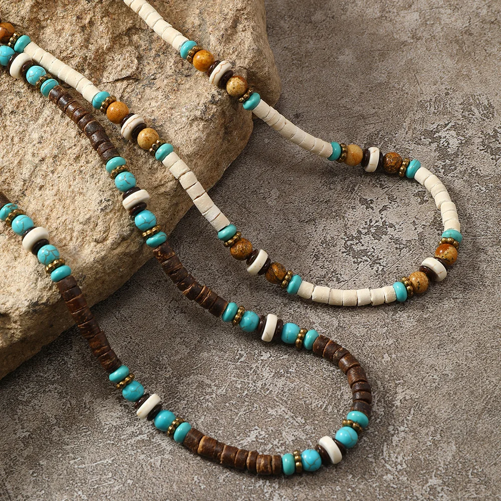 Exquisite jewelry European and American simple coconut shell natural turquoise spacer niche men's necklace jewelry the first