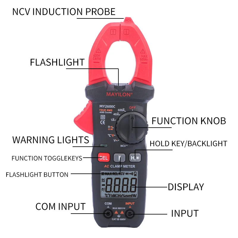 MY2600 シリーズクランプメーターデジタルマルチメーター AC/DC 電流カーアンプ Hz 静電容量 NCV 温度電流計電圧オームテスター