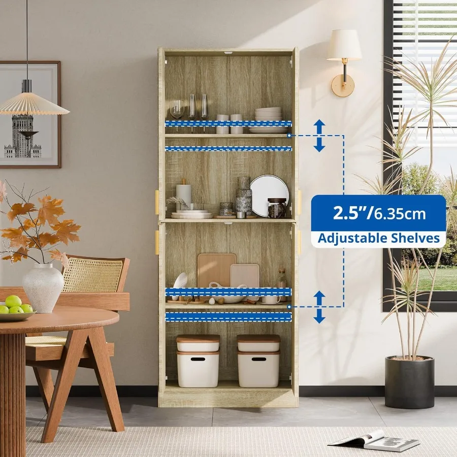Lemari Penyimpanan Kayu Tinggi 71 cm dengan 4 Pintu dan Rak yang Dapat Disesuaikan untuk Dapur, Ruang Makan, Ruang Tamu, atau Kamar Mandi