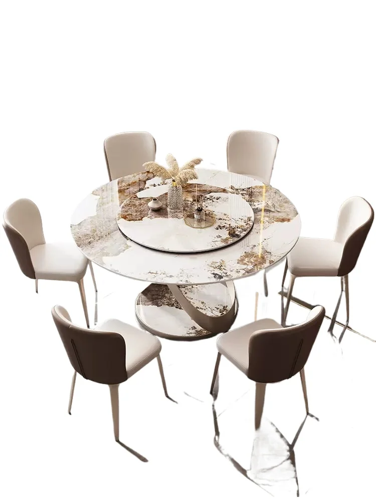 Light luxury round dining table spar living room home modern simple Pandora bright rock slab