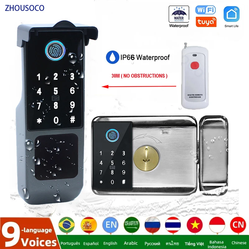 Fingerprint Lock Waterproof Tuya Wifi Remote Control Bluetooth TTLock App Card Digital Code Keyless Electronic Smart Door Lock