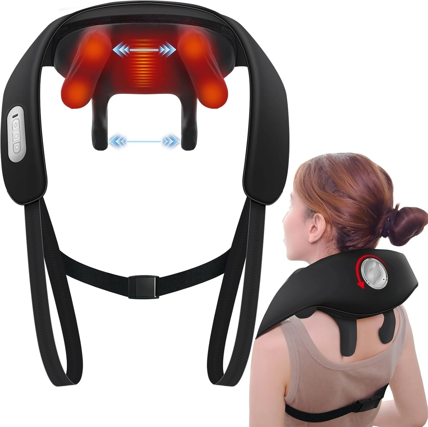 Neck & Shoulder Massager Premium Fabric Ergonomic Standard Size, Deep tissue, Pain relief, Massage, Shiatsu for All Season Use, Neutral Grey