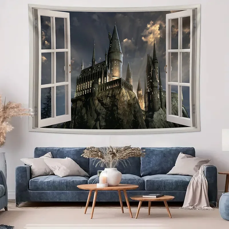 معلقة على الحائط على شكل قلعة سحرية - نسيج غابة أورورا يتوهج في الظلام من عالم الخيال