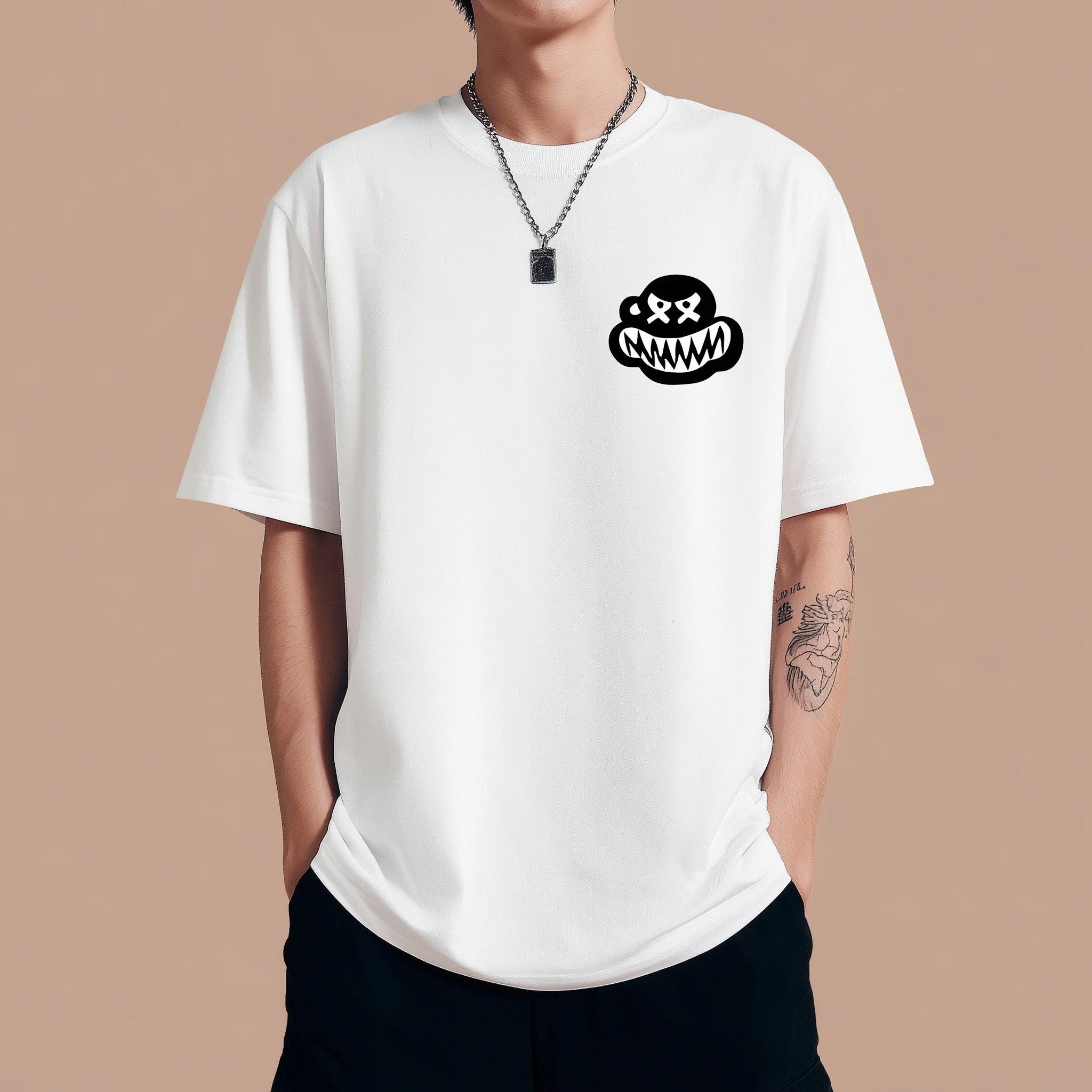 

Teevo Simple T-Shirt with Smiley Face Graphic - Casual Everyday Wear
