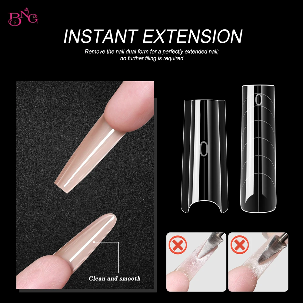 

BNG 240pcs Square Nail Extensions Molds Sandwich Dual Nail Forms Reusable 15 Sizes Acrylic Poly Nail Gel Forms for Builder Gel