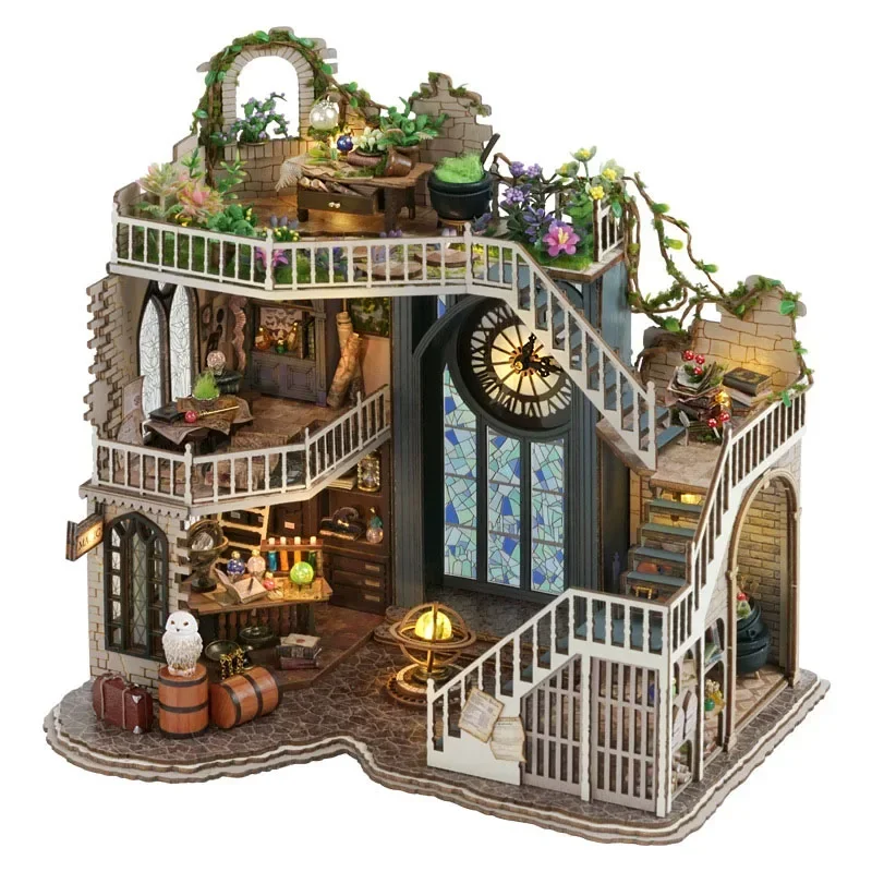 

DIY Vintage Magic Theme Style Doll House Toy 3D Wooden Miniature Dollhouse Toys with Furniture LED Lights