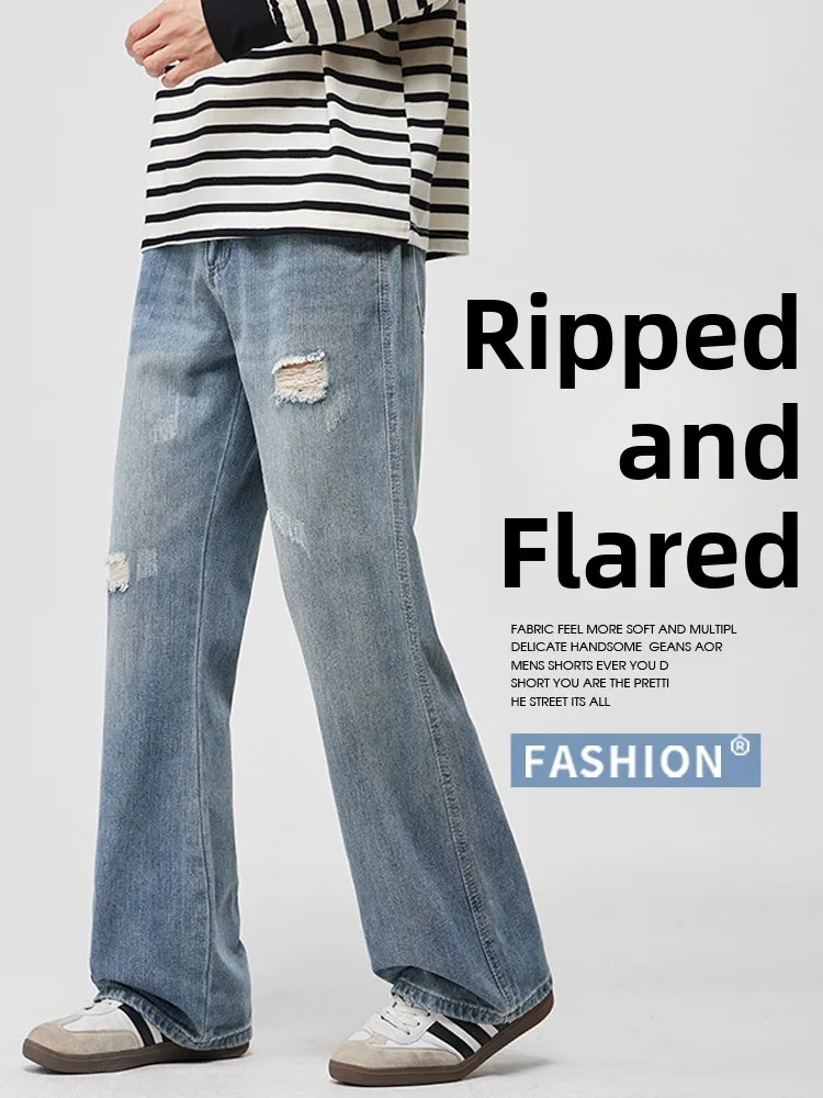 

Faionable Wear Resistant Men's Jeans Straight Leg Micro Flared Autumn Sle Youthful Casual Straight Cut Durable Denim