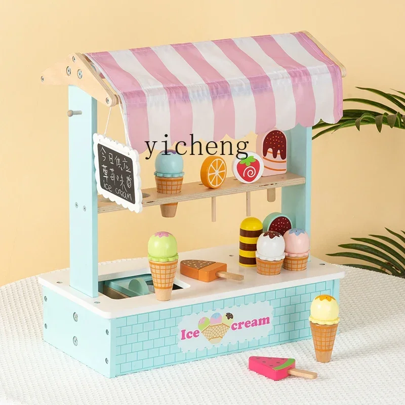 Children's Toy Ice Cream Vending Machine Cone Ice Cream Machine Simulation Popsicle WoodenR13