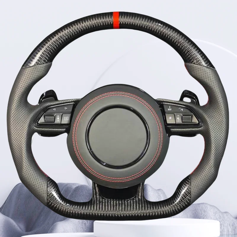 Carbon Fiber For Audi A3 A4 A5 S3 S4 S5 Leather Flat Bottom Steering Wheel Sport Fully perforated Semi-Perforated Steering Wheel