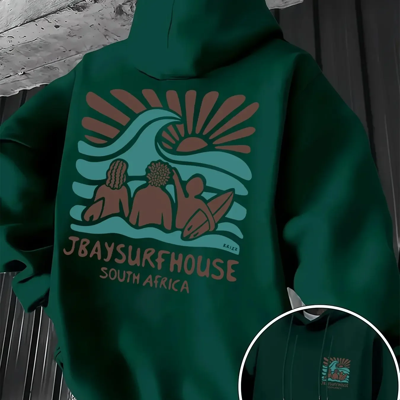 Dieses neue, stilvolle Herren-Sweatshirt mit Kapuze verfügt über ein lässiges Design mit Kordelzug und einem Surf-Print, perfekt für den täglichen Sportgebrauch. – Detail 3