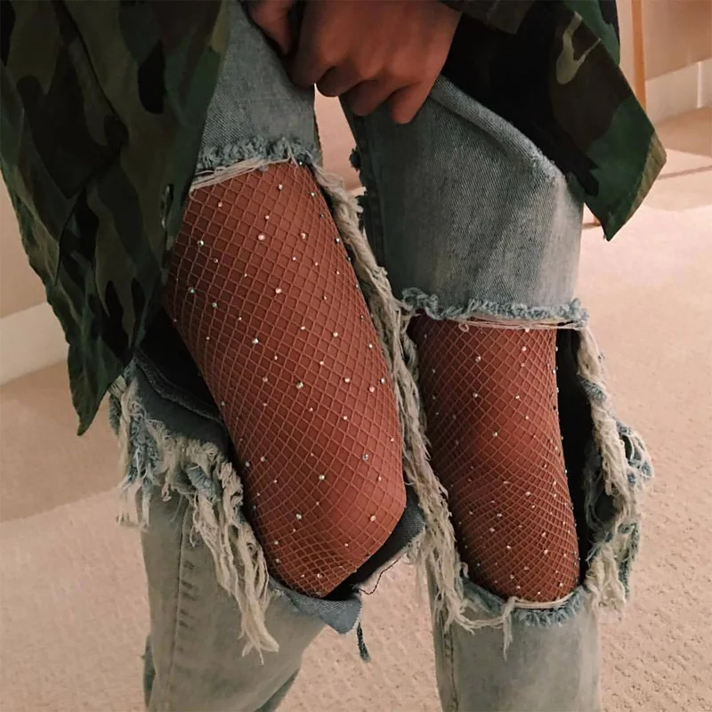 Niedliche Glitzer-Netzstrumpfhose mit Diamantmuster für Damen, Glänzende Fischnetz-Strumpfhose, Schlanke Strass-Netzleggings mit Lochmuster für Frauen und Mädchen – Detail 1