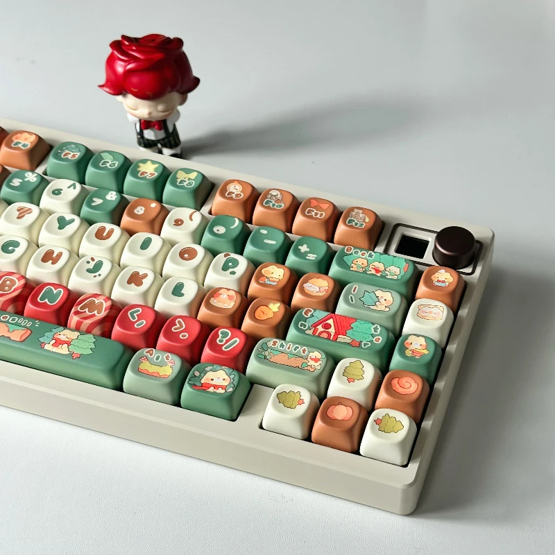 Christmas Ginger Candy Theme Keycaps Set Cute Round Custom Keyboard Caps MOA Profile Key Caps for Mechanical Keyboard Accessory