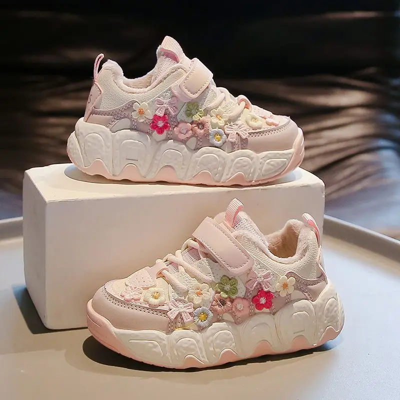 

Girls Winter Cotton Fleece Lined Sneakers 2026 New Design Warm Durable Kids Casual Shoes with Anti Slip Sole