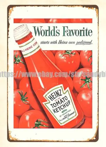 Heinz-ketchup de tomate, buena cocina, letrero de lata de metal, reproducciones hechas en jardín