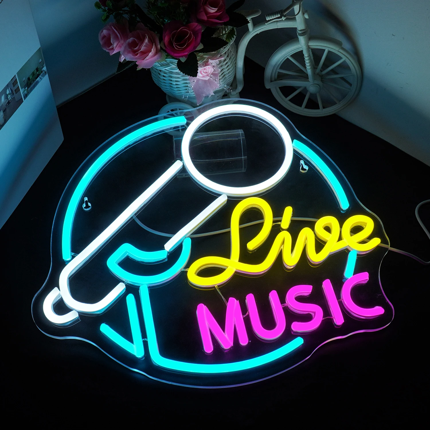 Microfoon Live Muziek Neon Licht Live Muziek Neon Bord Voor Party Bar Party Club Prom Wall Hangende Led Licht Wanddecoratie Lamp