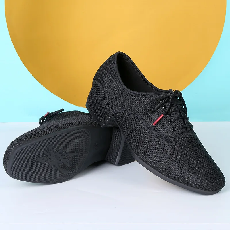 Zapatos de baile estándar para hombre, calzado de salón, malla transpirable, tacón bajo, competición de práctica, calzado deportivo de baile moderno