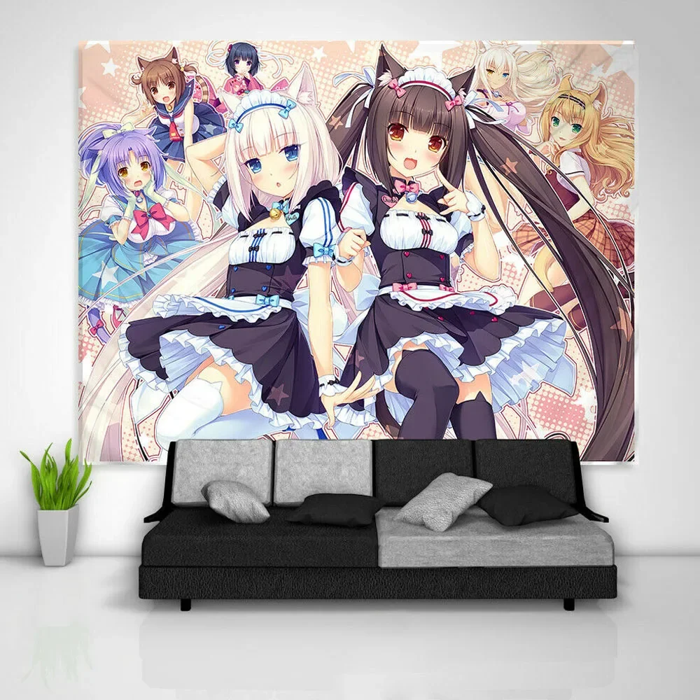 Nekopara Anime Tapestry Wall Kawaii Room Decor Art Print Poster Cute Girl Manga Aesthetic Dorm Background Cloth For Bedroom