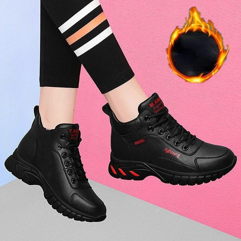 Women Fashion High Quality Leather Athletics Running Shoes Female Winter Non-slip Casual Sneakers Ladies Sport Jogging Shoes