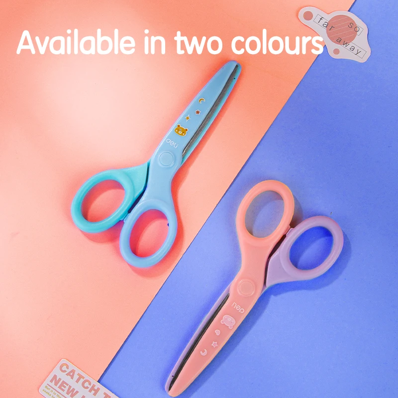 Deli High Quality School Scissors Cartoon Safe Scissor 135mm Double Colored Hand Craft Paper Cutter For Kids Student Stationery