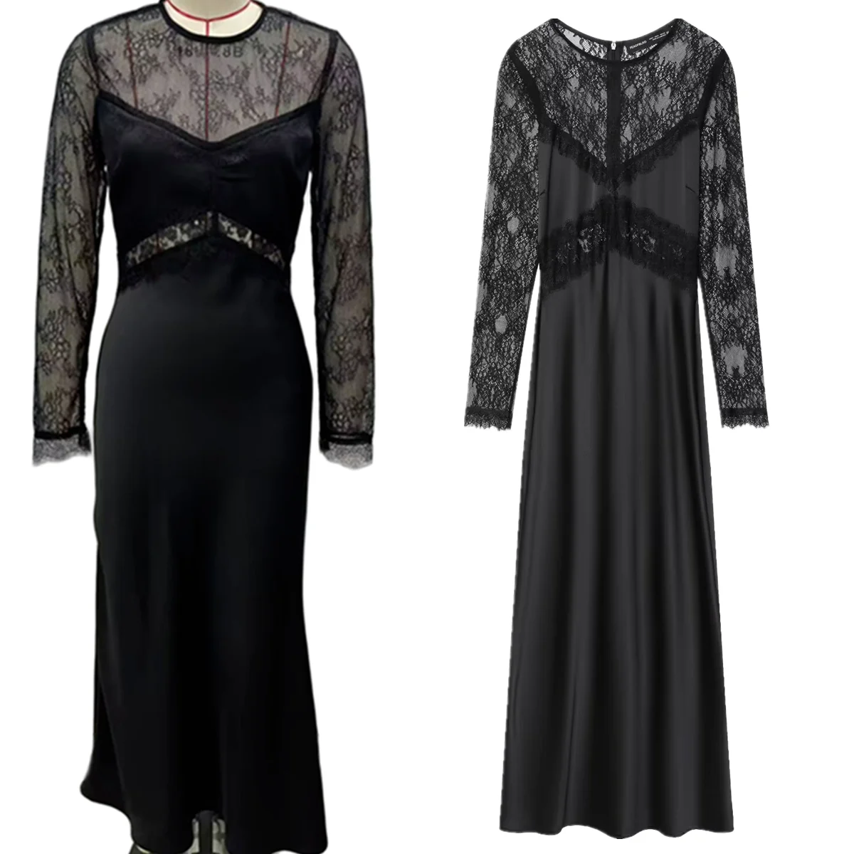 

Maxdutti Woman Clothing French Romantic And Elegant Lace Patchwork Dress Black Party MIDI Dress Women Womens Dresses Vestidos