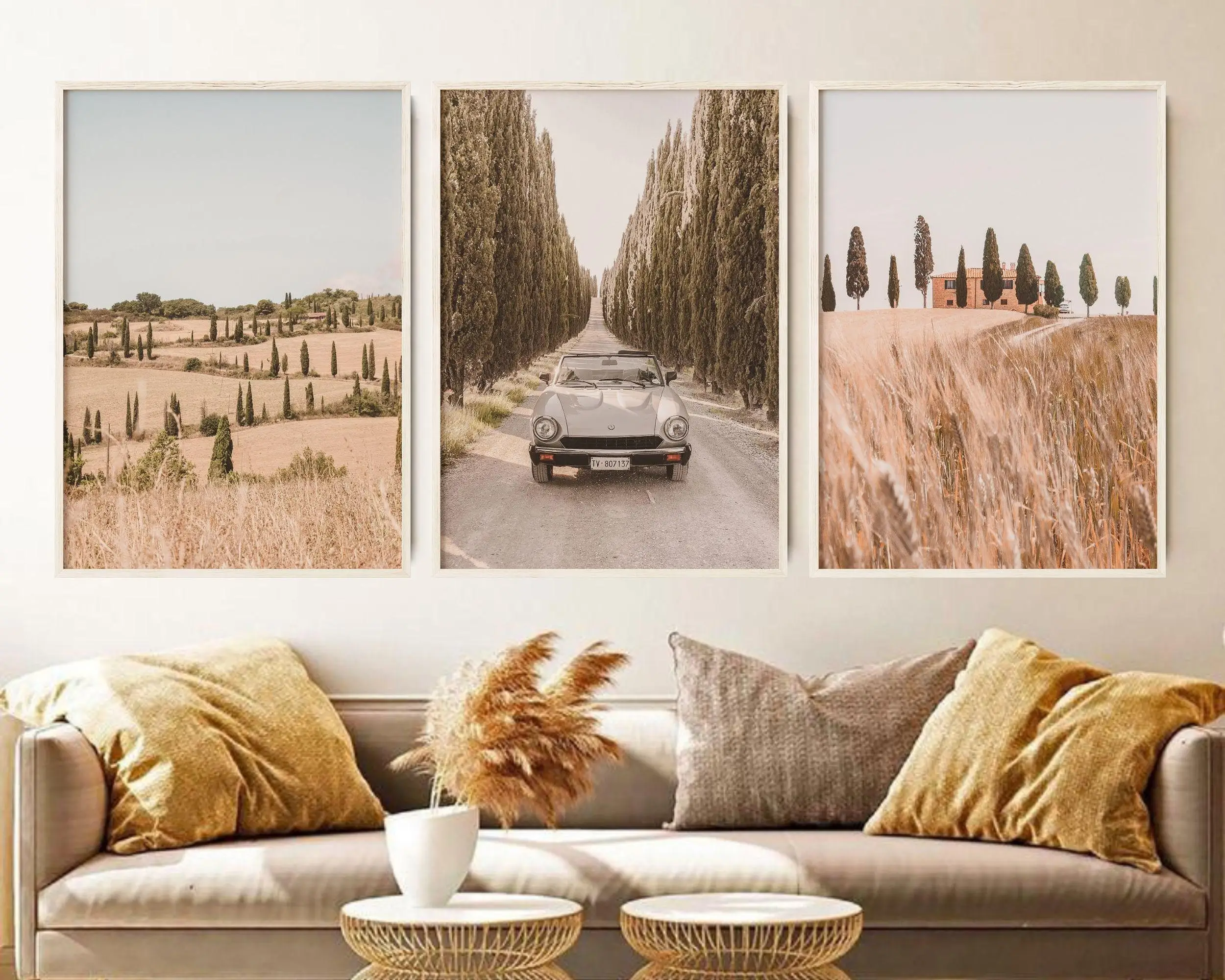 Rustic Print Set of 3 Pieces Italy Country Wall Art, Tuscany Farmhouse Prints,Canvas Art&Italy Travel Poster Set for Home Decor