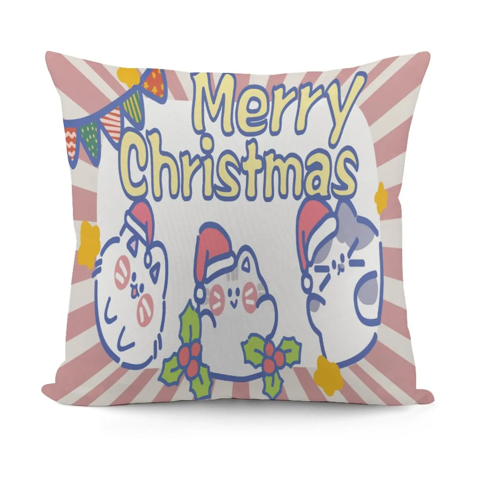 Plush fabric Double Sided  Living Room Furniture Inlaid Cushion Decorative Pillow CoverPillow Cover Home merry Christmas cartoon