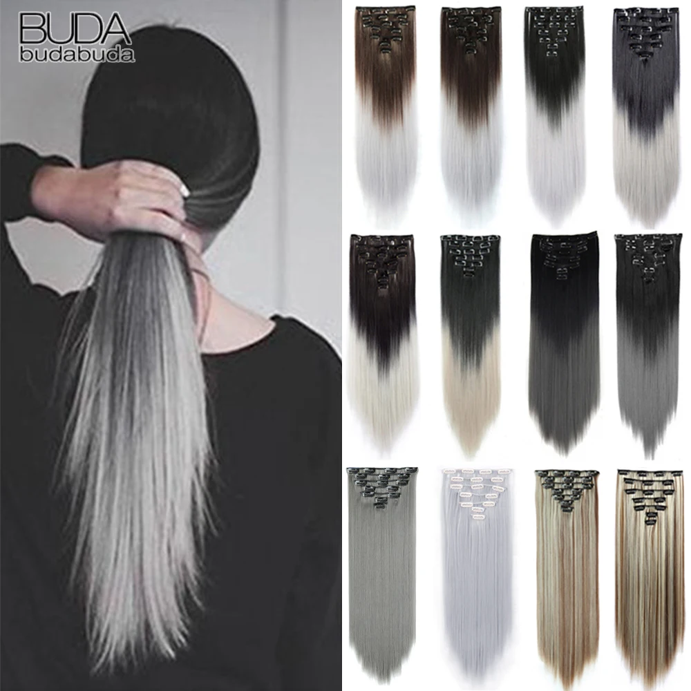 7 Stks/set Lange Rechte Hair Extension 16 Clips Hoge Tempreture 22Inch Synthetische Haarstukje Clip In Rode Hair Extensions Voor vrouwen