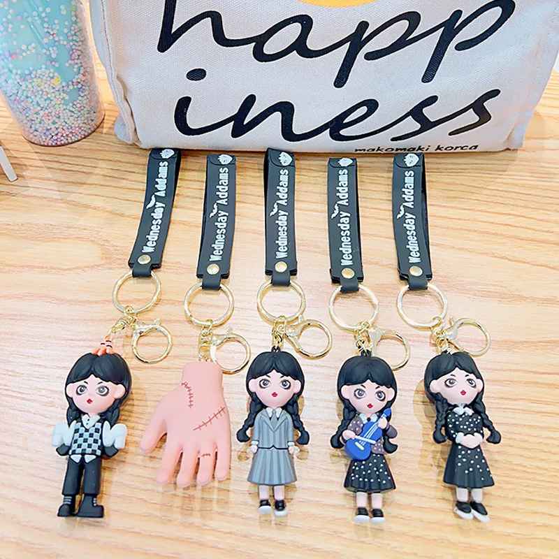 Wednesday Keychain American Drama Addams PVC Model Doll Pendant Gothic Backpack Decoration Car Keyring Accessories Cartoon Gift