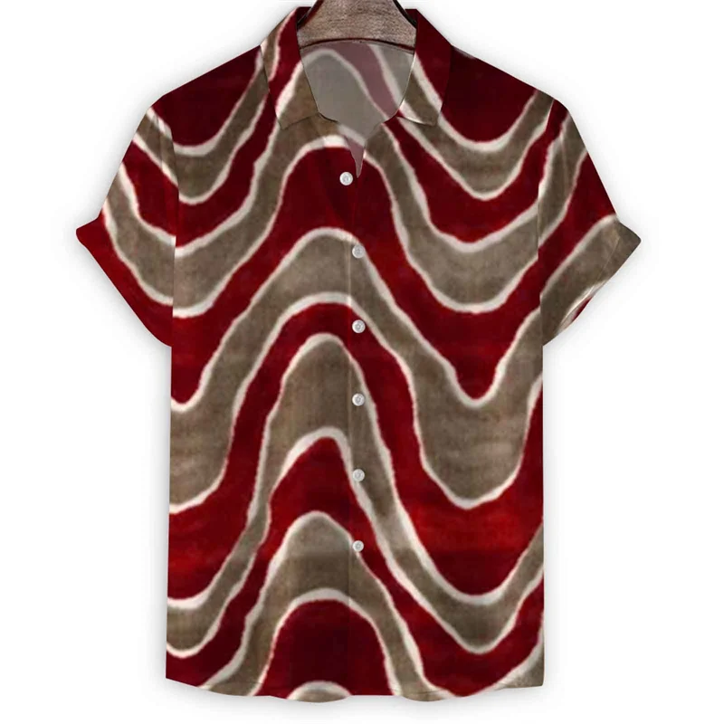 هندسية ثلاثية الأبعاد طباعة المشارب قميص هاواي صيفي للرجال الصيف التلبيب زر قمصان بلايز الشارع قصيرة الأكمام تيز بلوزة فضفاضة باردة #4