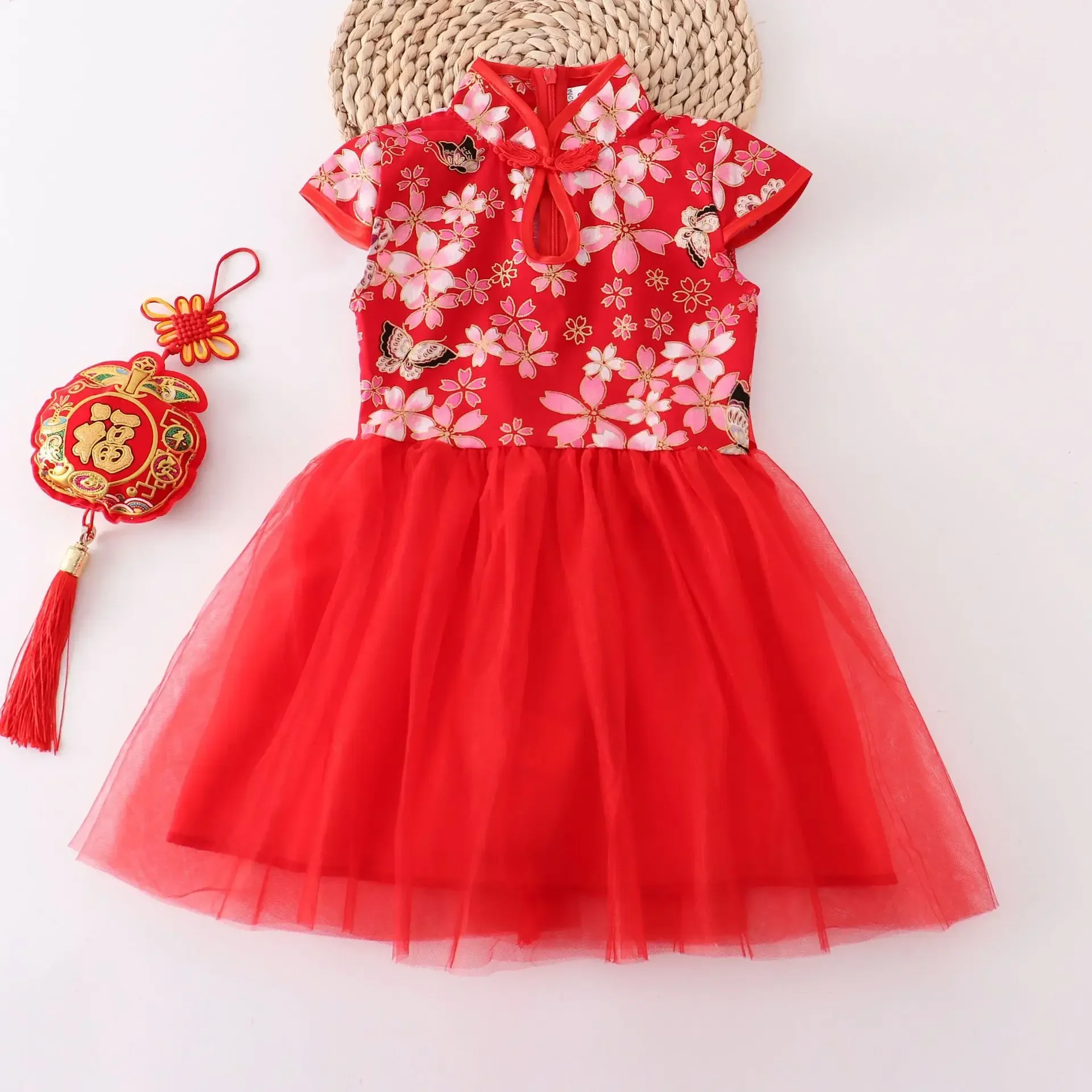 Rotes Sommerkleid für Kinder, Qipao, chinesische Mode, Performance-Cheongsam, Netzstoff, Prinzessinnenkleider, Tanzkleidung für Kinder, Vestidos – Detail 33
