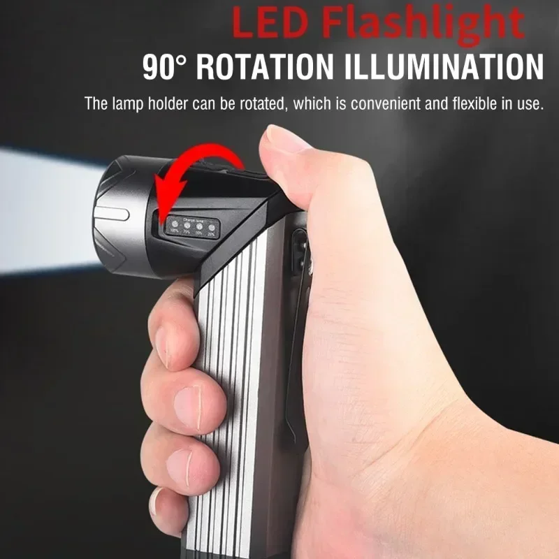 Super bright rotatable LED flashlight C-type rechargeable foldable flashlight with magnetic work light waterproof camping light