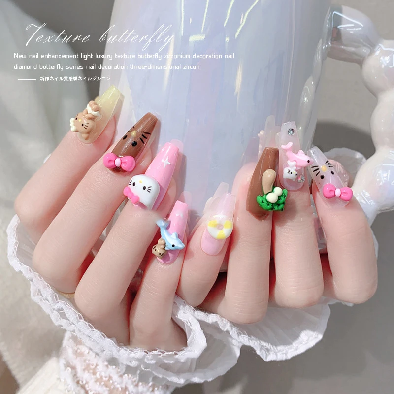 5 pezzi Sanrio Cartoon Nail Charms decorazione per unghie materiali fai da te Kawaii Hello Kitty artigianato fai da te accessori regalo