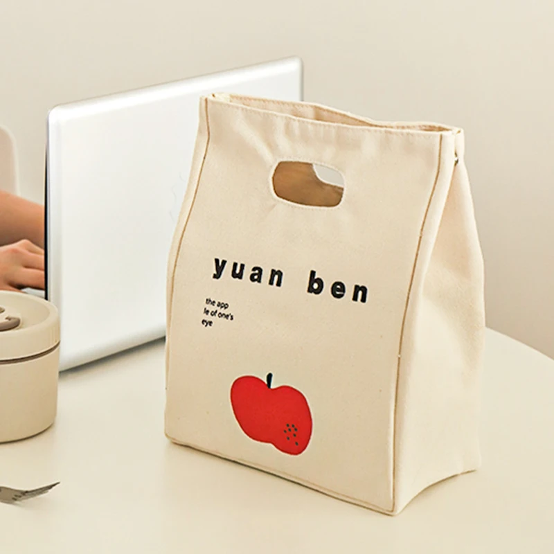 1pcs Canvas Simple Lunch Handbag Meal Bag Office Worker Lunch Box Bags Insulation Bag Thick Aluminum Foil Preservation